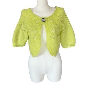 Vintage River Island Green Mohair Blend Short Sleeve Bolero Shrug Women's Sz 12